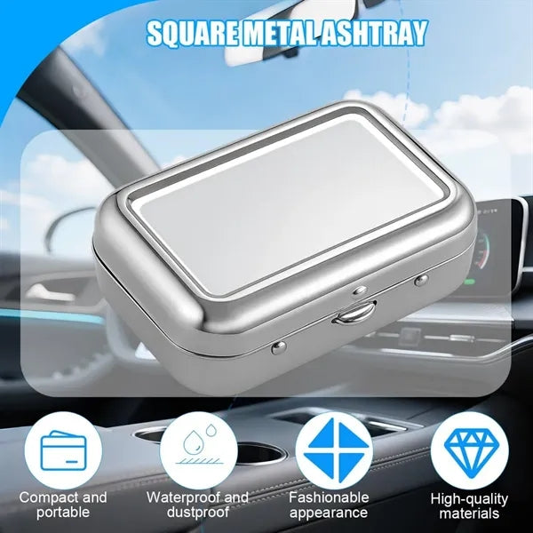 Portable Metal Car Ashtray With Windproof Lid Safe