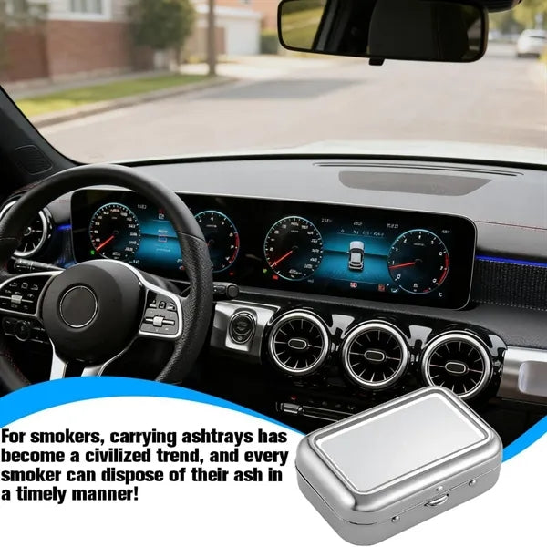 Portable Metal Car Ashtray With Windproof Lid Safe