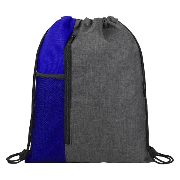 Heathered Drawstring Bag with Pockets & Trim
