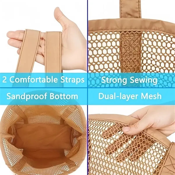 Large Mesh Beach Tote Bag with Multiple Pockets for Travel