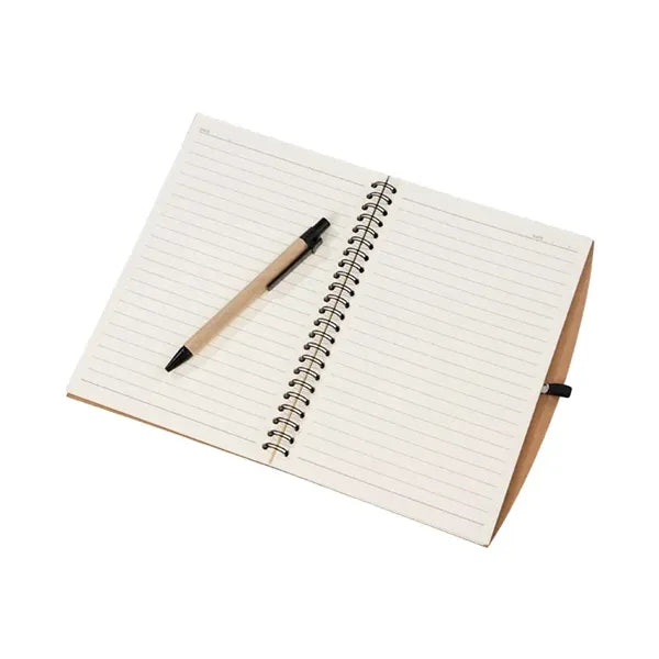 Kraft Paper Cover Spiral Notebooks With Strap & Matching Pen
