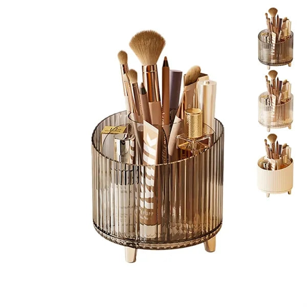 360 Rotating Makeup Brush Holder Open Design Vanity Organize