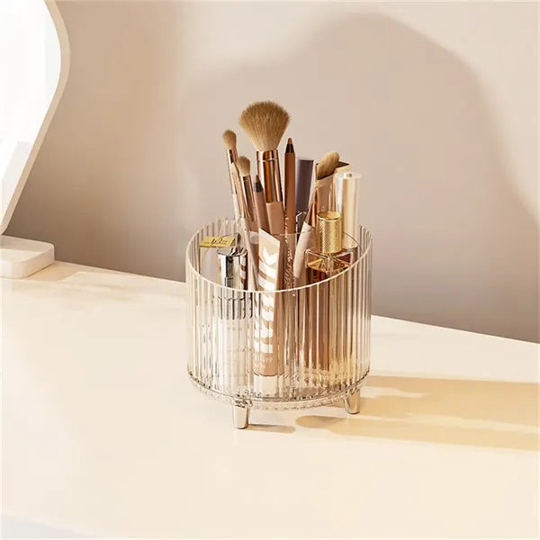 360 Rotating Makeup Brush Holder Open Design Vanity Organize