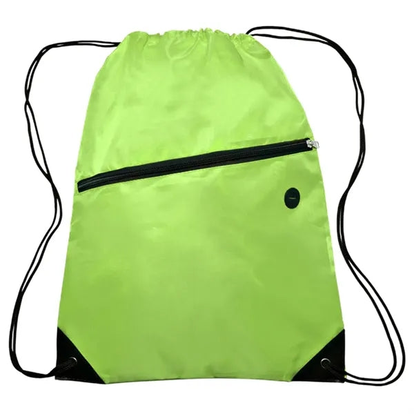 Drawstring Sports Bag with Front Zipper Pocket & Earphone Sl