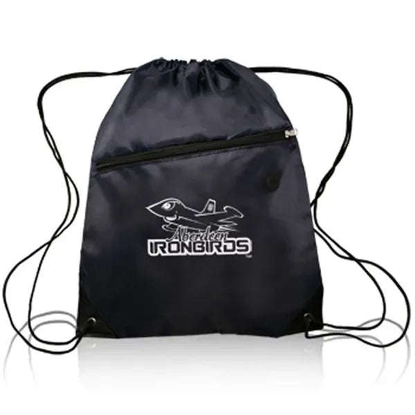 Drawstring Sports Bag with Front Zipper Pocket & Earphone Sl