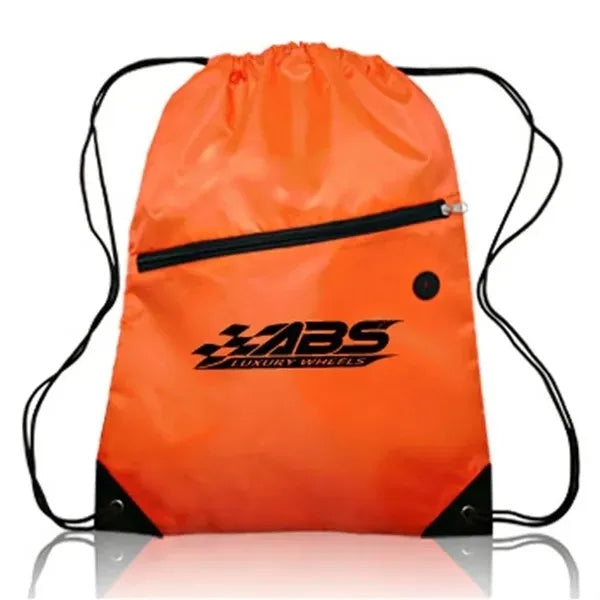 Drawstring Sports Bag with Front Zipper Pocket & Earphone Sl