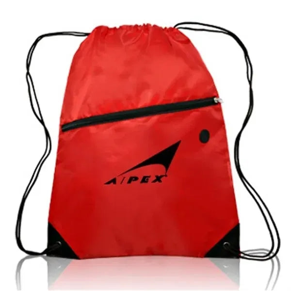 Drawstring Sports Bag with Front Zipper Pocket & Earphone Sl