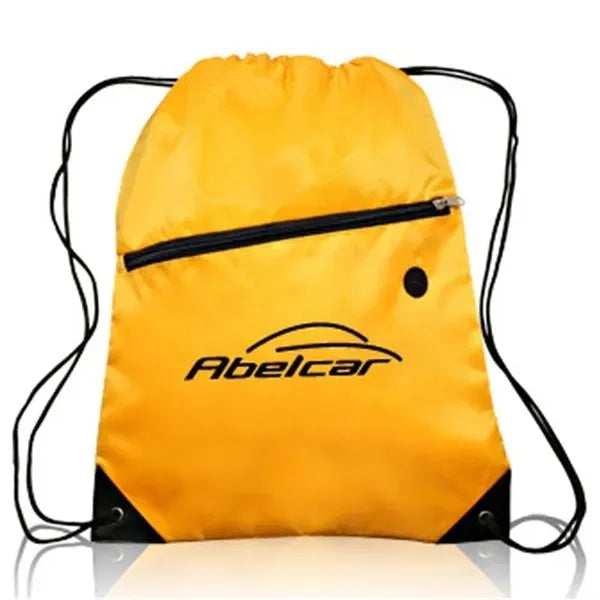 Drawstring Sports Bag with Front Zipper Pocket & Earphone Sl