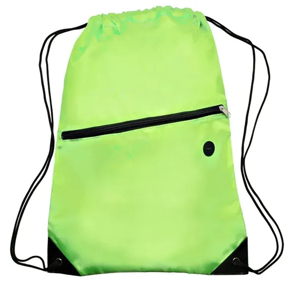 Drawstring Sports Bag with Front Zipper Pocket & Earphone Sl