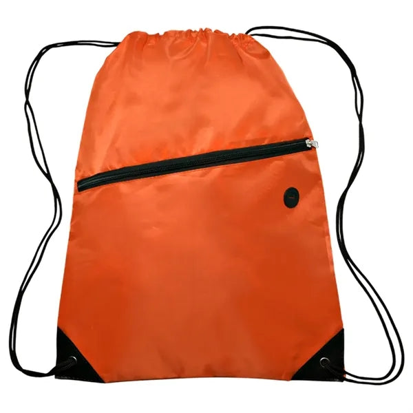 Drawstring Sports Bag with Front Zipper Pocket & Earphone Sl