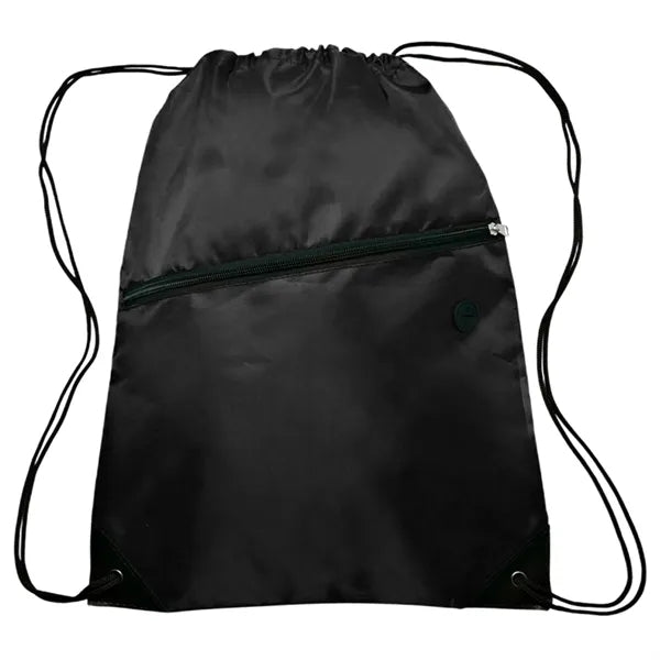 Drawstring Sports Bag with Front Zipper Pocket & Earphone Sl