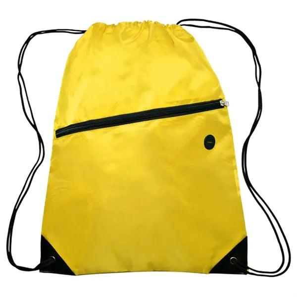 Drawstring Sports Bag with Front Zipper Pocket & Earphone Sl