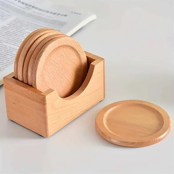 6 Piece Bamboo Coaster Set w/Coaster Stand