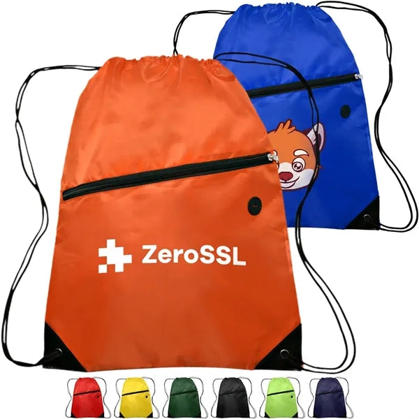 Drawstring Sports Bag with Front Zipper Pocket & Earphone Sl