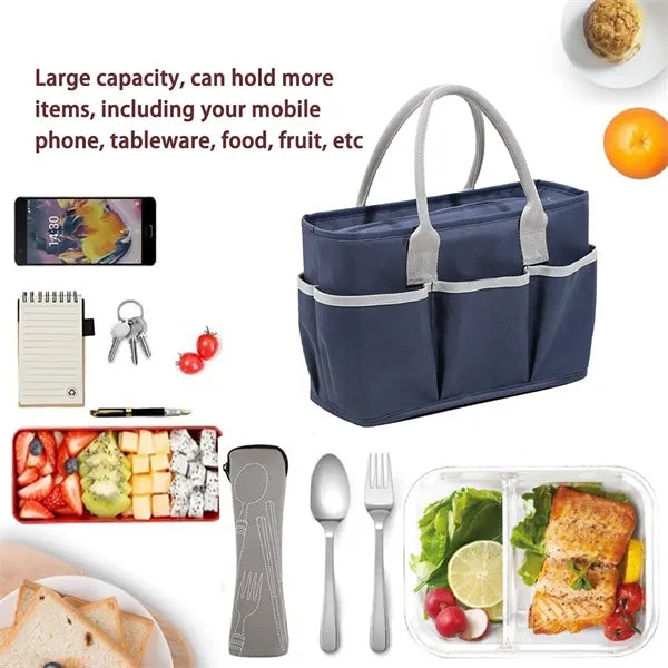 600D Multi-Pocket Double-Layer Aluminum Foil Lunch Handbag
