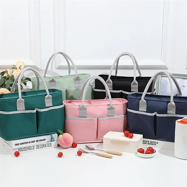 600D Multi-Pocket Double-Layer Aluminum Foil Lunch Handbag