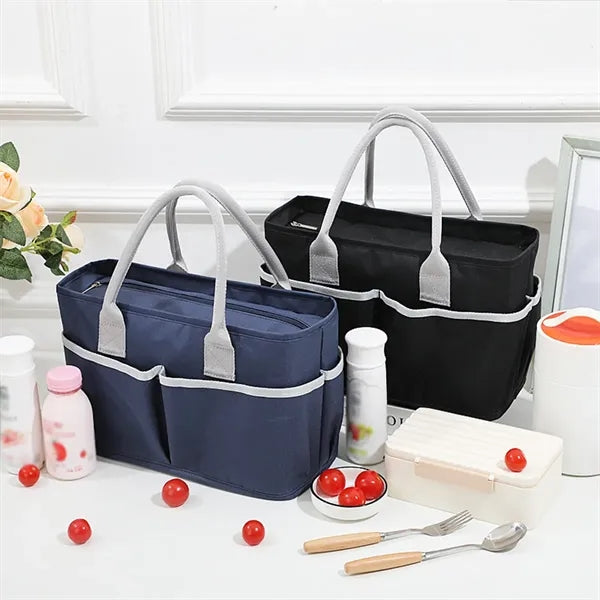600D Multi-Pocket Double-Layer Aluminum Foil Lunch Handbag