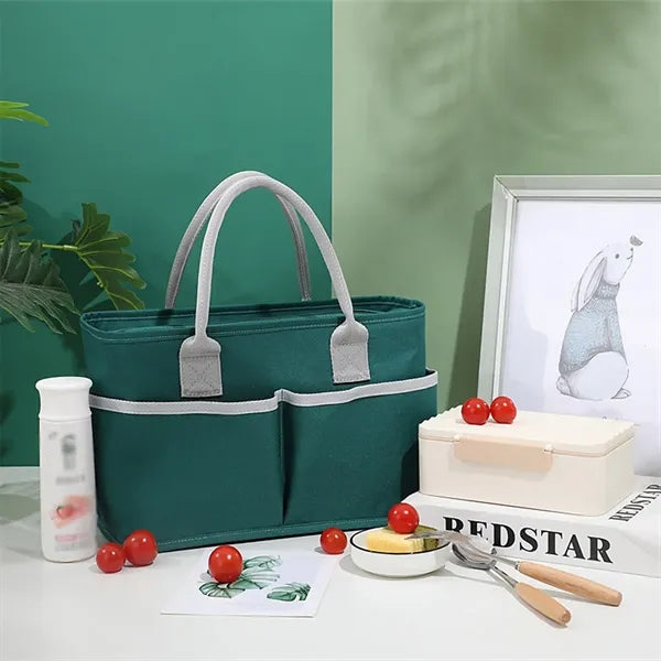 600D Multi-Pocket Double-Layer Aluminum Foil Lunch Handbag