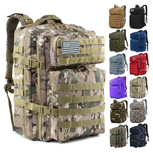 45L Camo Tactical Backpack with MOLLE System for Outdoor Use