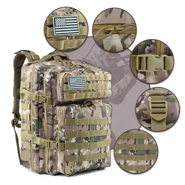 45L Camo Tactical Backpack with MOLLE System for Outdoor Use