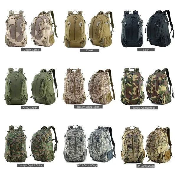 30L Camo Tactical Backpack with MOLLE System for Outdoor Use