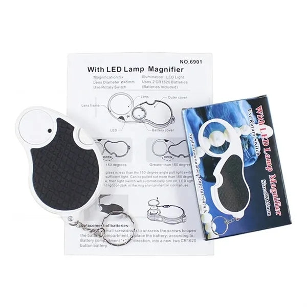 Foldable LED Keychain Magnifier with Light for Elderly