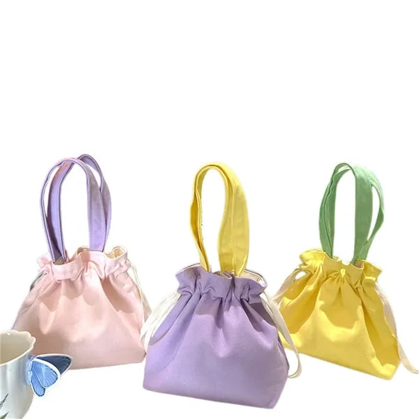 Cute Canvas Drawstring Bag Soft Color Lightweight Daily Use