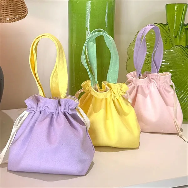 Cute Canvas Drawstring Bag Soft Color Lightweight Daily Use