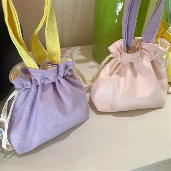 Cute Canvas Drawstring Bag Soft Color Lightweight Daily Use