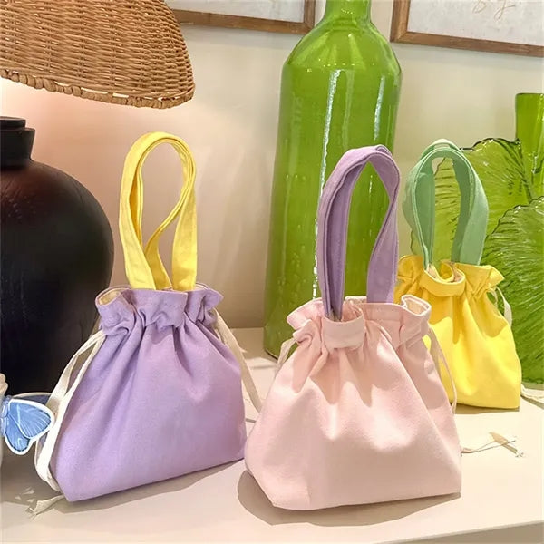 Cute Canvas Drawstring Bag Soft Color Lightweight Daily Use