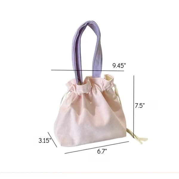 Cute Canvas Drawstring Bag Soft Color Lightweight Daily Use
