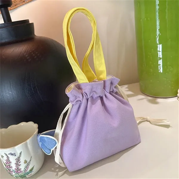 Cute Canvas Drawstring Bag Soft Color Lightweight Daily Use
