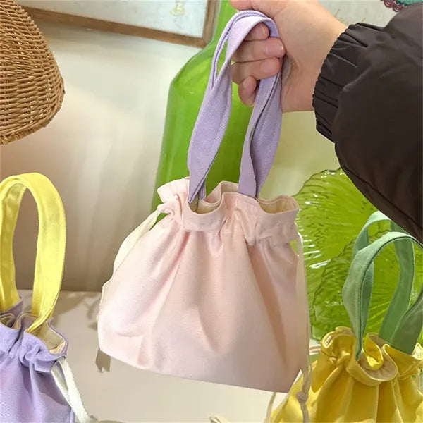 Cute Canvas Drawstring Bag Soft Color Lightweight Daily Use