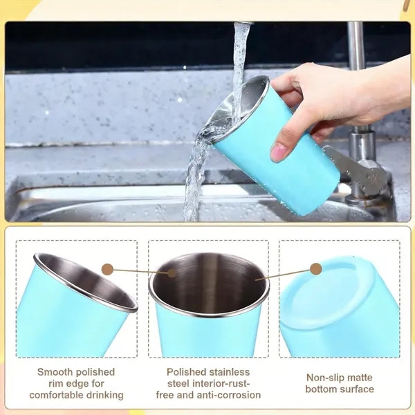 16oz Stainless Steel Shatterproof Portable Stackable Cups