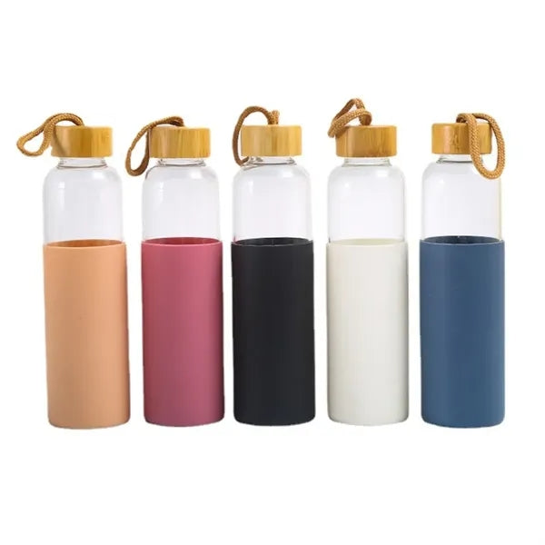 17oz Glass Water Bottle with Silicone Sleeve Bamboo Lid