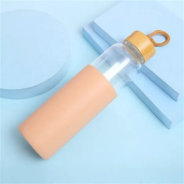 17oz Glass Water Bottle with Silicone Sleeve Bamboo Lid