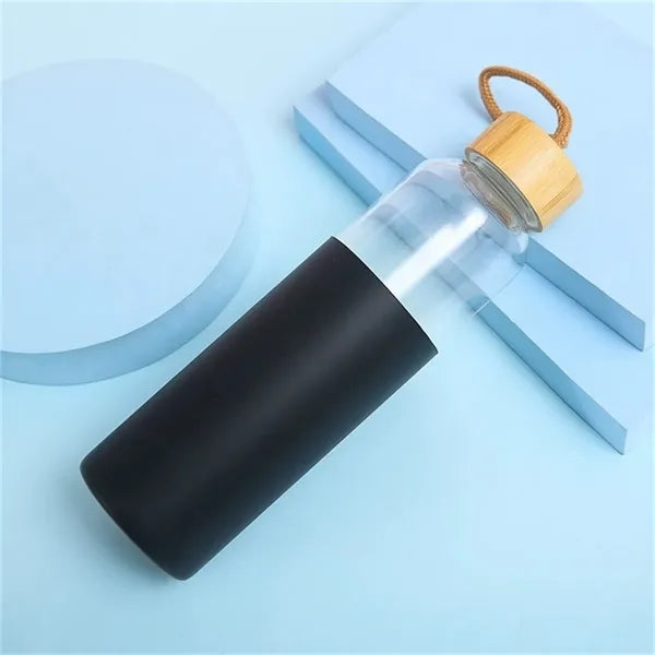 17oz Glass Water Bottle with Silicone Sleeve Bamboo Lid