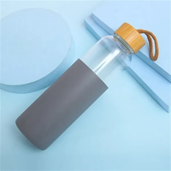 17oz Glass Water Bottle with Silicone Sleeve Bamboo Lid