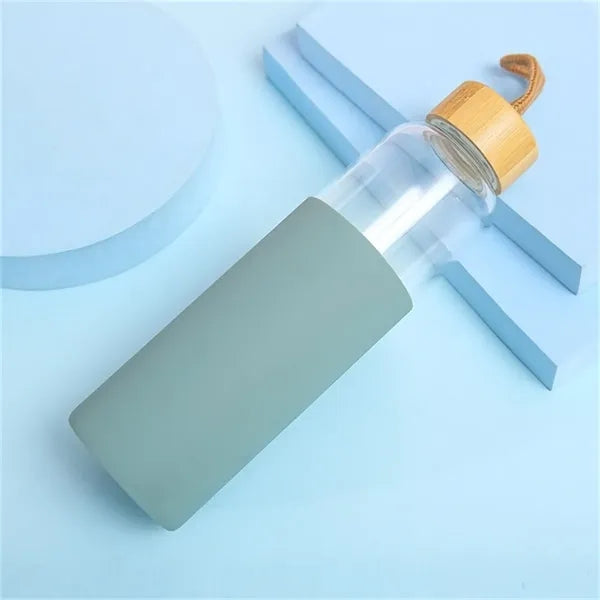 17oz Glass Water Bottle with Silicone Sleeve Bamboo Lid