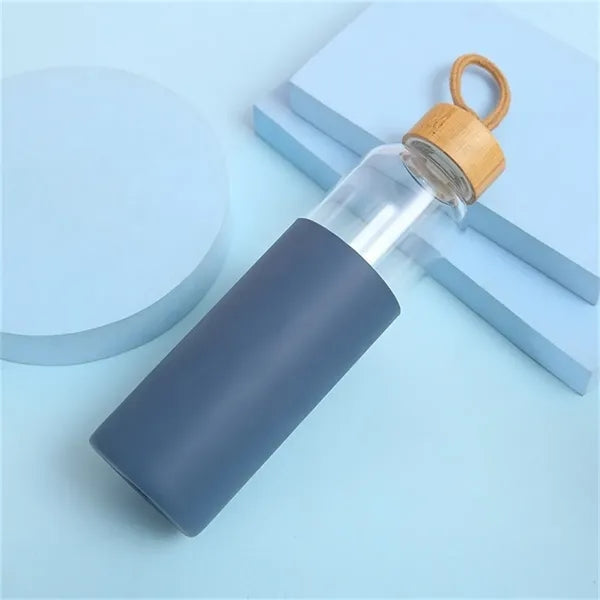 17oz Glass Water Bottle with Silicone Sleeve Bamboo Lid