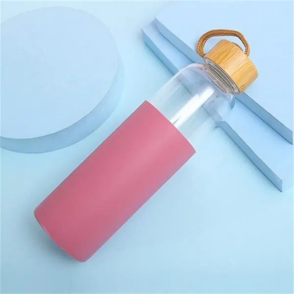 17oz Glass Water Bottle with Silicone Sleeve Bamboo Lid