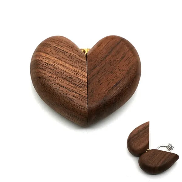 Heart Walnut Wood Ring Jewelry Box