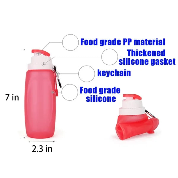 11 oz Silicone Collapsible Water Bottle With Keychain