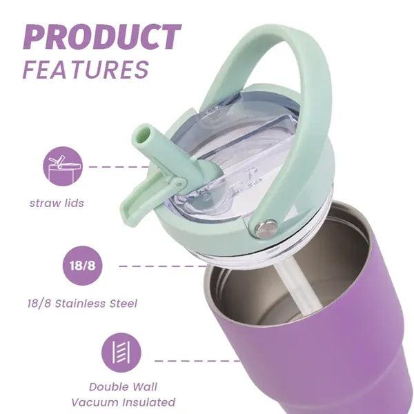 14oz Stainless Steel Tumbler with Handle Straw Lid for Trave