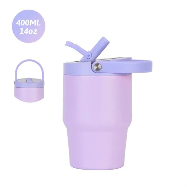 14oz Stainless Steel Tumbler with Handle Straw Lid for Trave