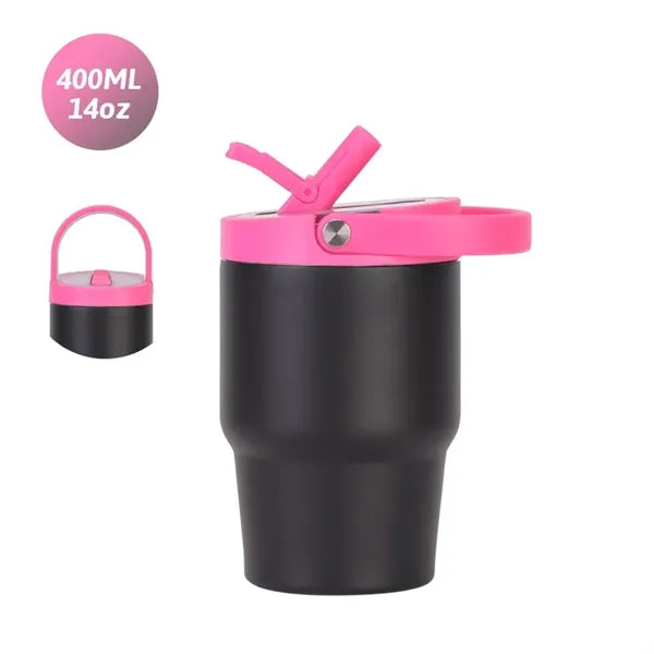 14oz Stainless Steel Tumbler with Handle Straw Lid for Trave