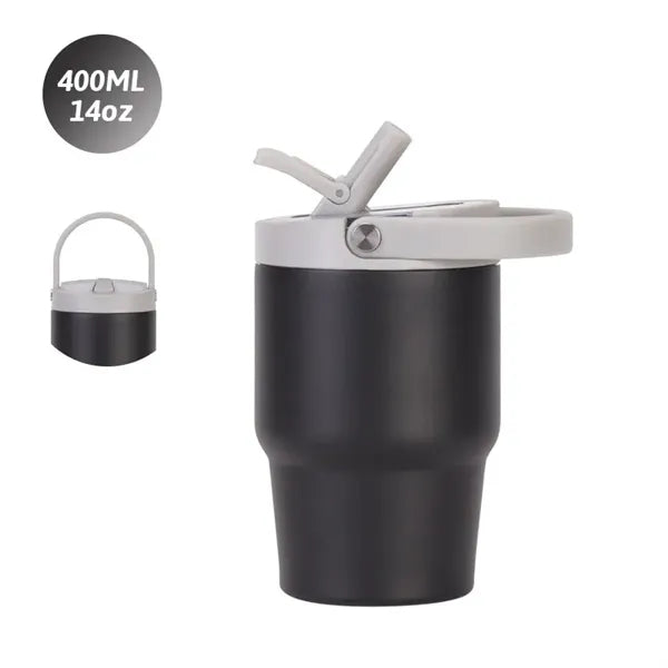 14oz Stainless Steel Tumbler with Handle Straw Lid for Trave