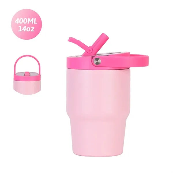 14oz Stainless Steel Tumbler with Handle Straw Lid for Trave