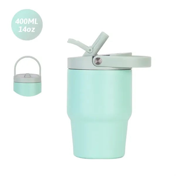 14oz Stainless Steel Tumbler with Handle Straw Lid for Trave