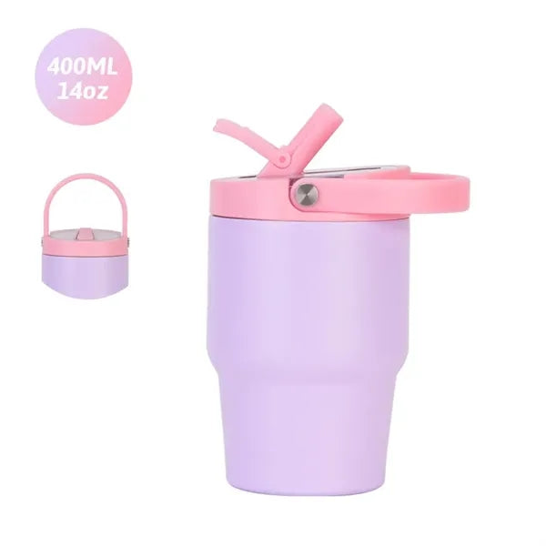 14oz Stainless Steel Tumbler with Handle Straw Lid for Trave